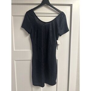 Free People Mini Dress M Navy Moonage Daydream Bodycon Metallic Shimmer NWT